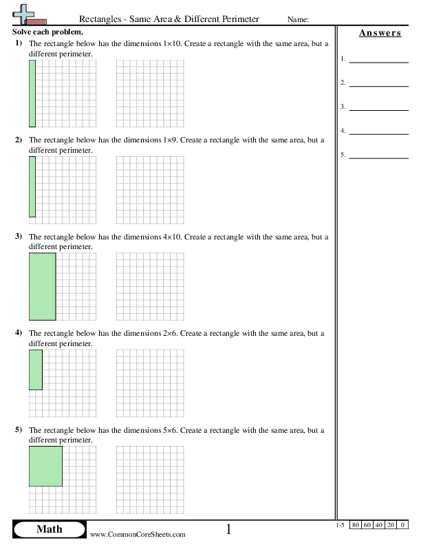 Rectangles - Same Area & Different Perimeter worksheet